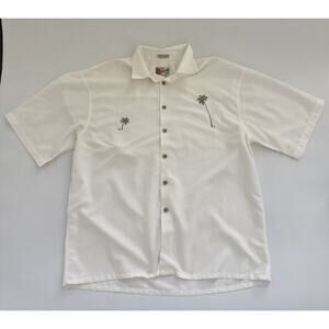 VTG Hilo Hattie Hawaiian Shirt White Palm Trees Aloha Short Sleeve Hawaii MadeXL